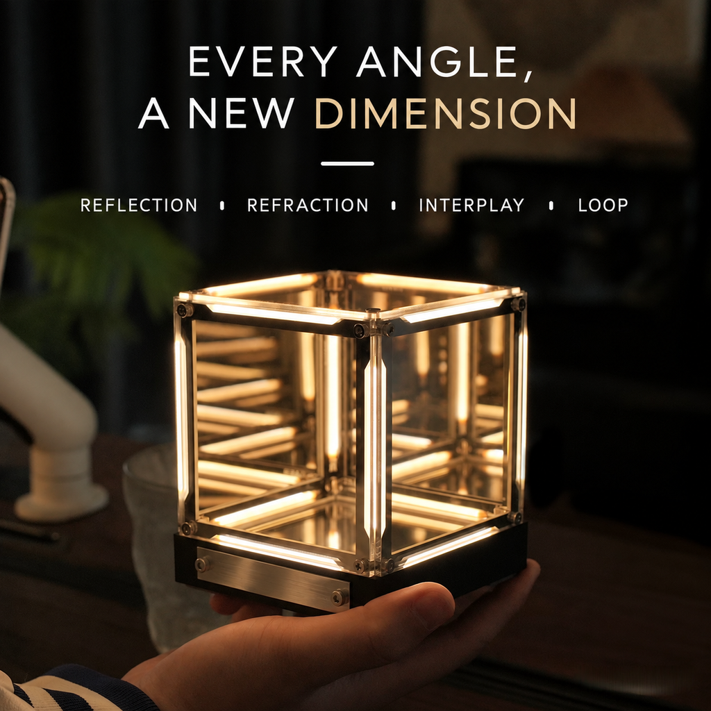 Hypercube Infinity Mirror Lamp – Rechargeable LED Accent Light
