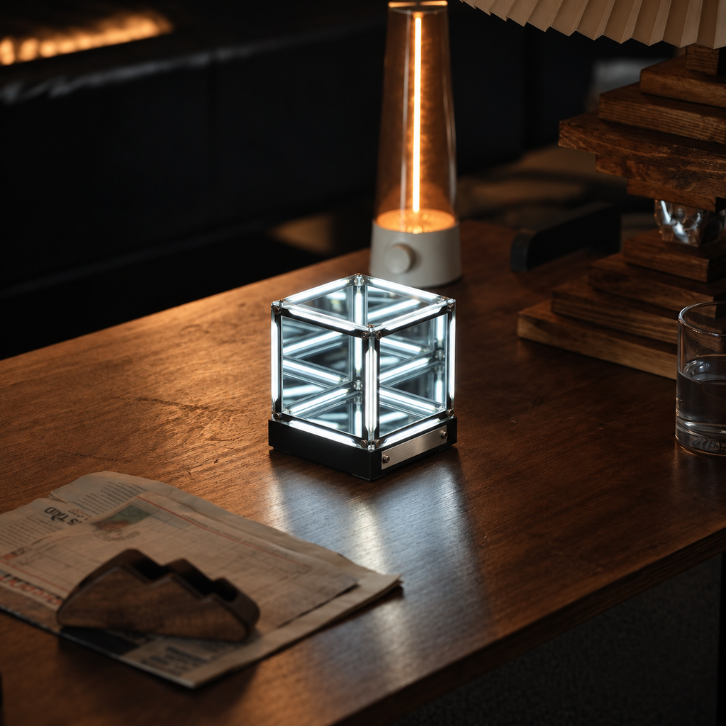 Hypercube Infinity Mirror Lamp – Rechargeable LED Accent Light