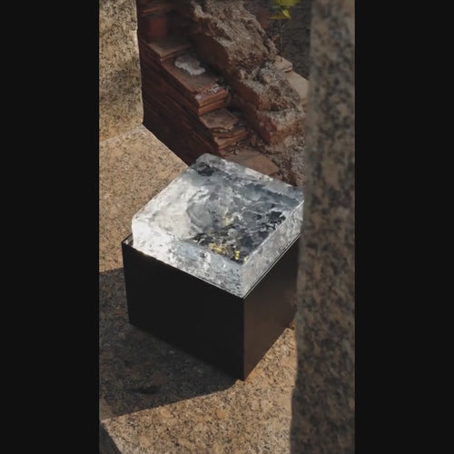 Ice-Crackle Glass Tabletop Fountain – Illuminated Water Feature — product demonstration
