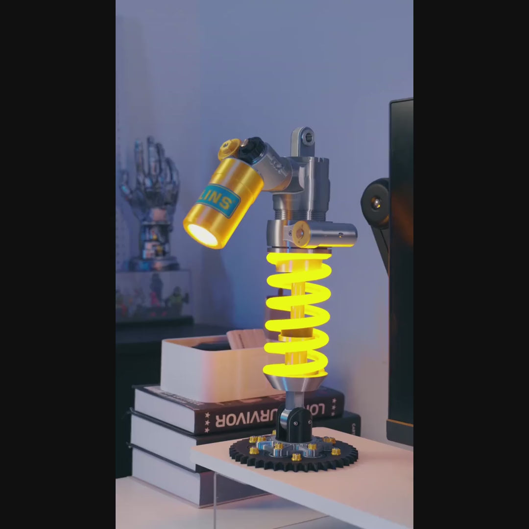 Motorcycle Shock Absorber LED Lamp – Rechargeable Desk Accent — product demonstration