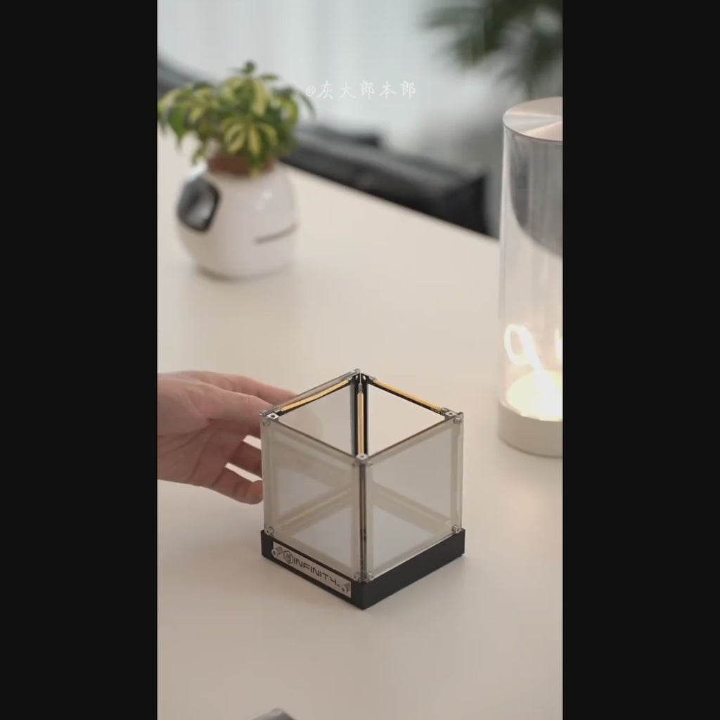 Hypercube Infinity Mirror Lamp – Rechargeable LED Accent Light — product demonstration