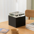 Ice-Crackle Glass Tabletop Fountain – Illuminated Water Feature