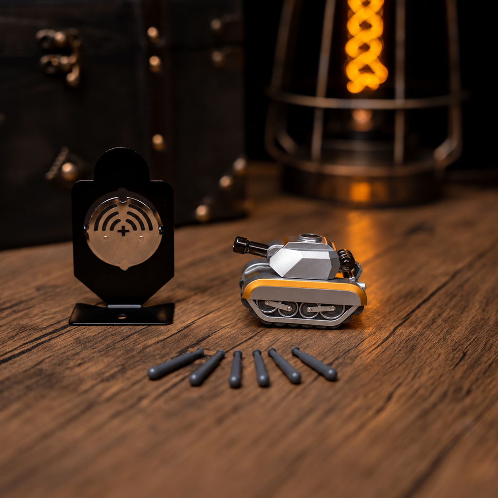 Mini Alloy Pull-Back Tank Toy with Rotating Turret & Launcher